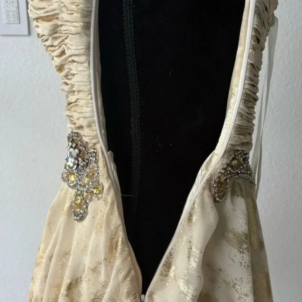 NWOT Terani Couture Gold and Cream Strapless Dress Size 4